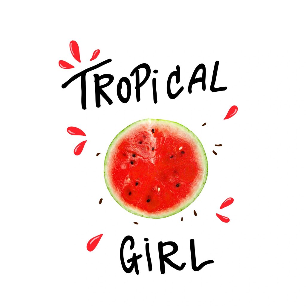 Tropical girl slogan, watermelon and lettering