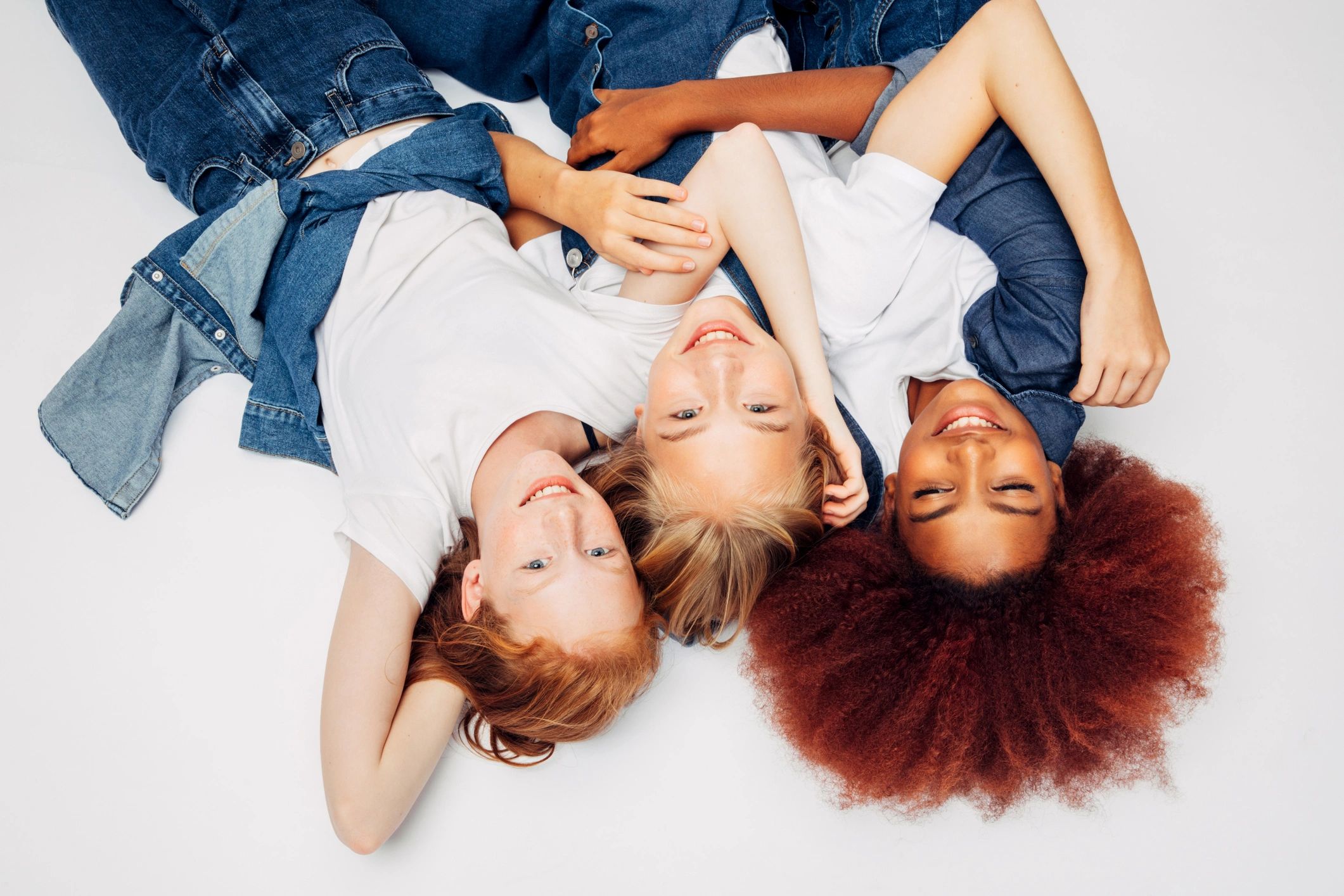 Happy girls wearing stylish casual outfits
