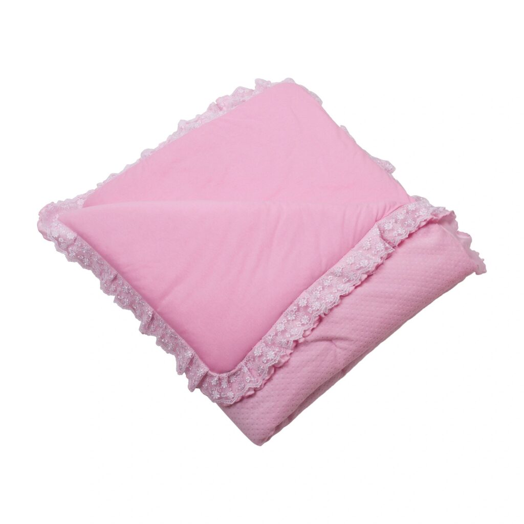 Pink Baby Receiving Blanket Isolated on White. Soft Newborn Swaddle Textile.